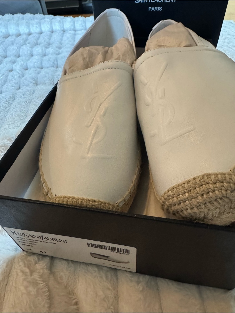 Saint Laurent women’s White Leather YSL Espadrilles